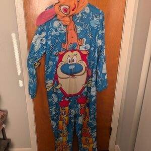 Ren And Stimpy Nickelodeon Orange and Blue Cartoon Onesie/Halloween Costume